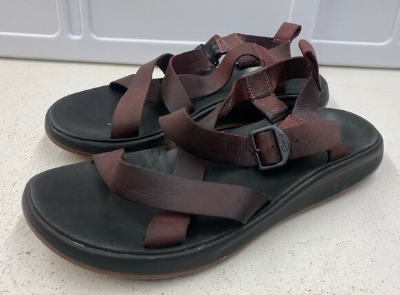 Men Chaco Wayfarer Port burgundy leather strap outdoor sandals shoes, 9 main image 7